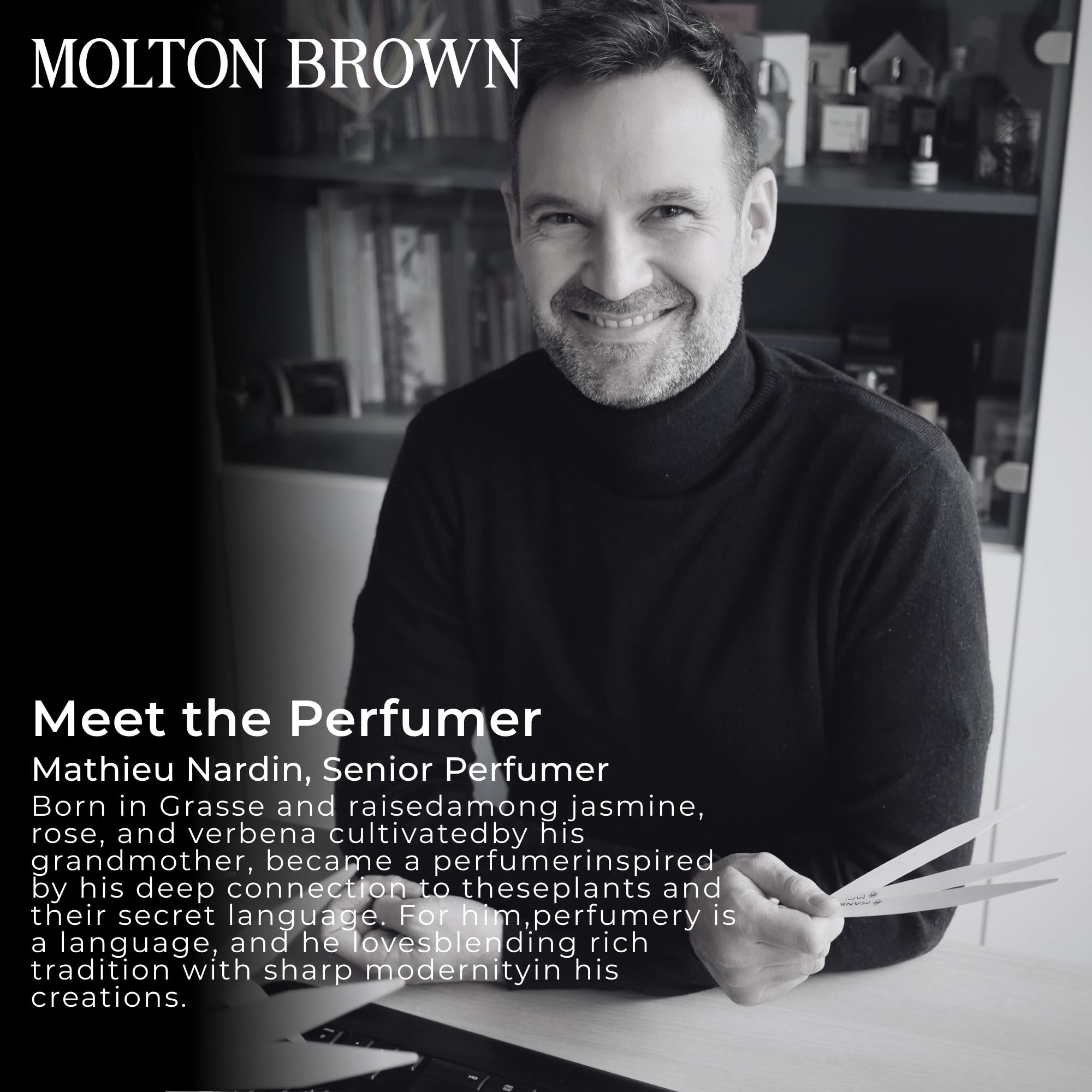 Molton Brown close-up of label showing ingredients and premium finish