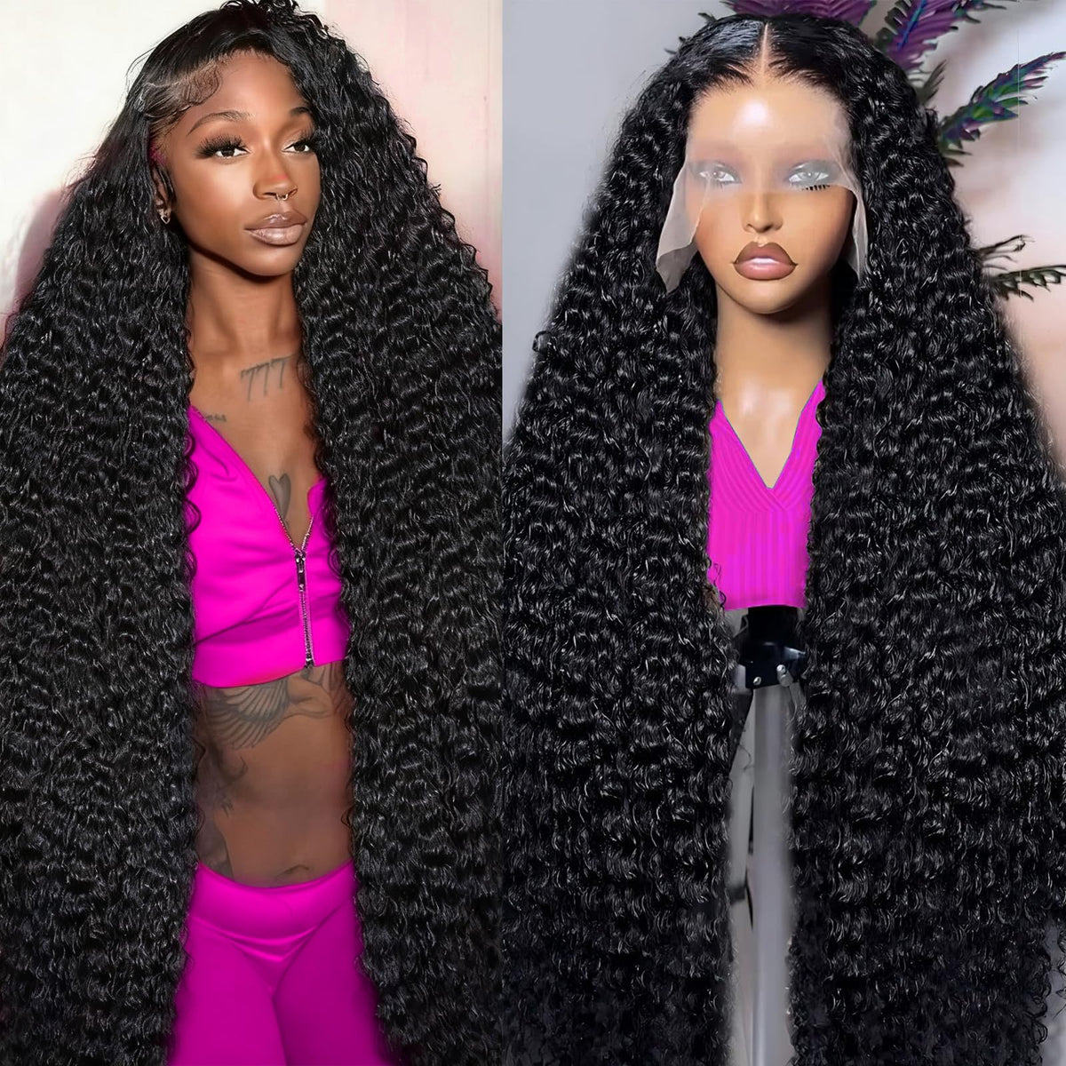 Momaksa front view of 30-inch deep wave wig showing natural hairline and full volume