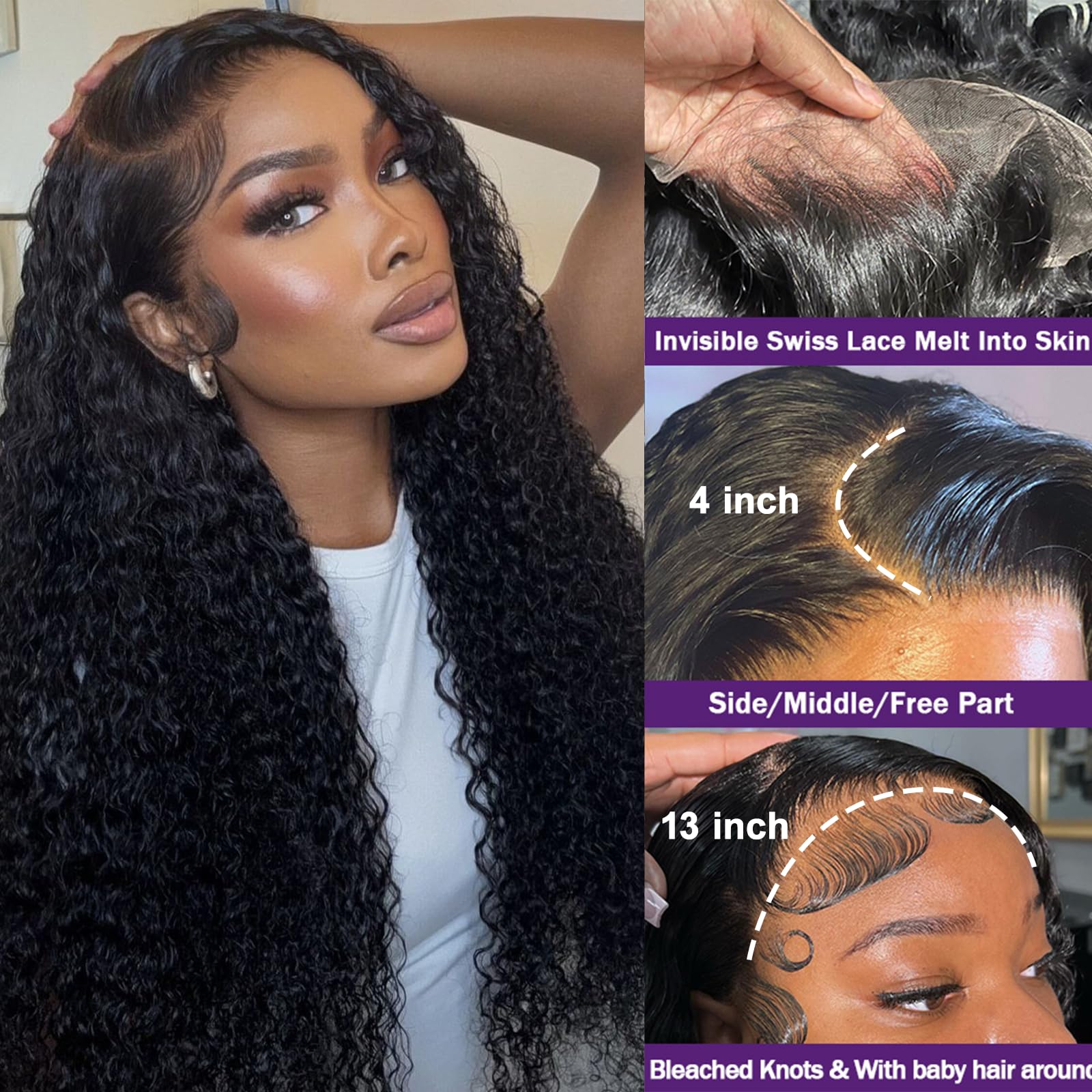Momaksa close-up of HD transparent Swiss lace blending for undetectable parting