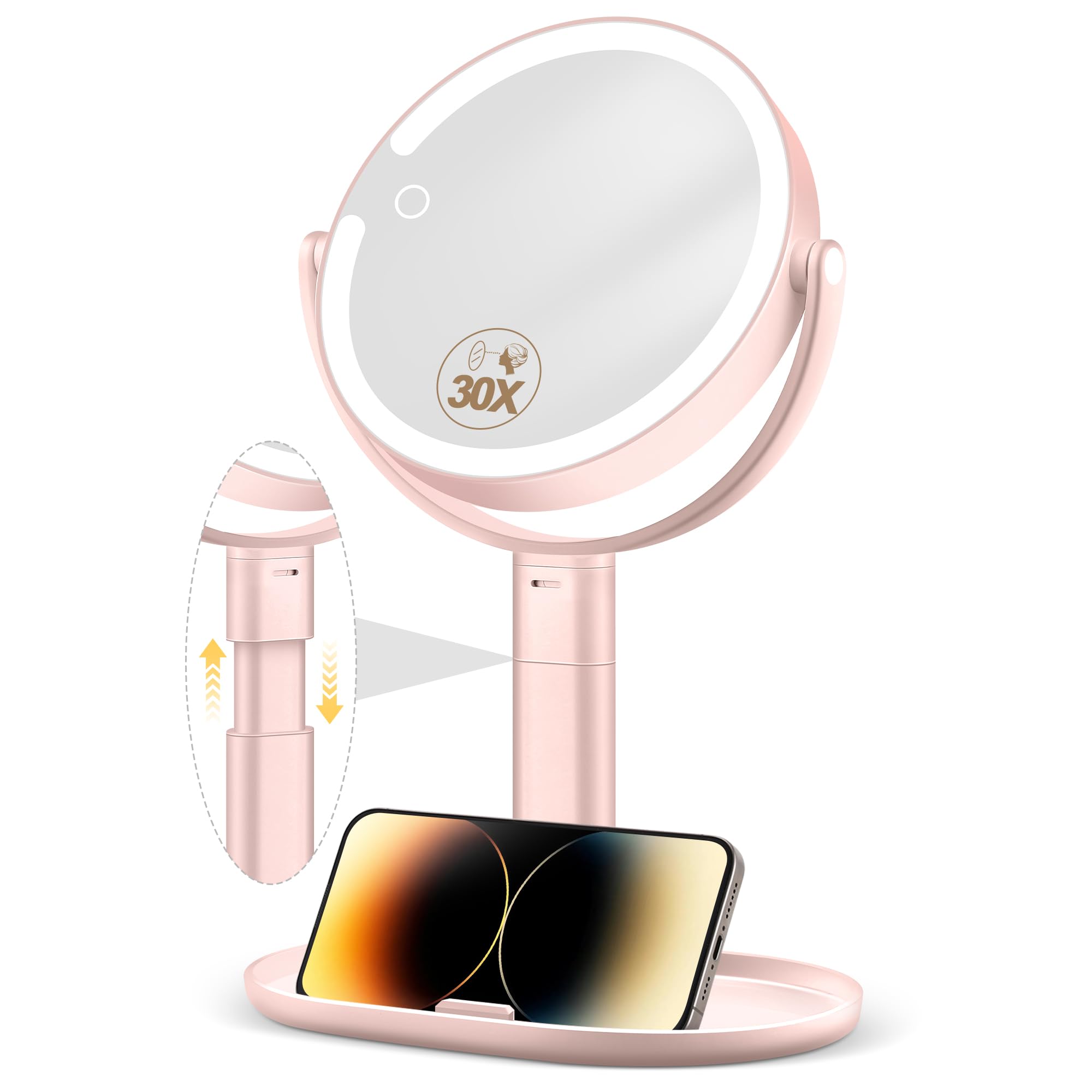 MOMOKUBA front view pink mirror showing sleek design and easy placement