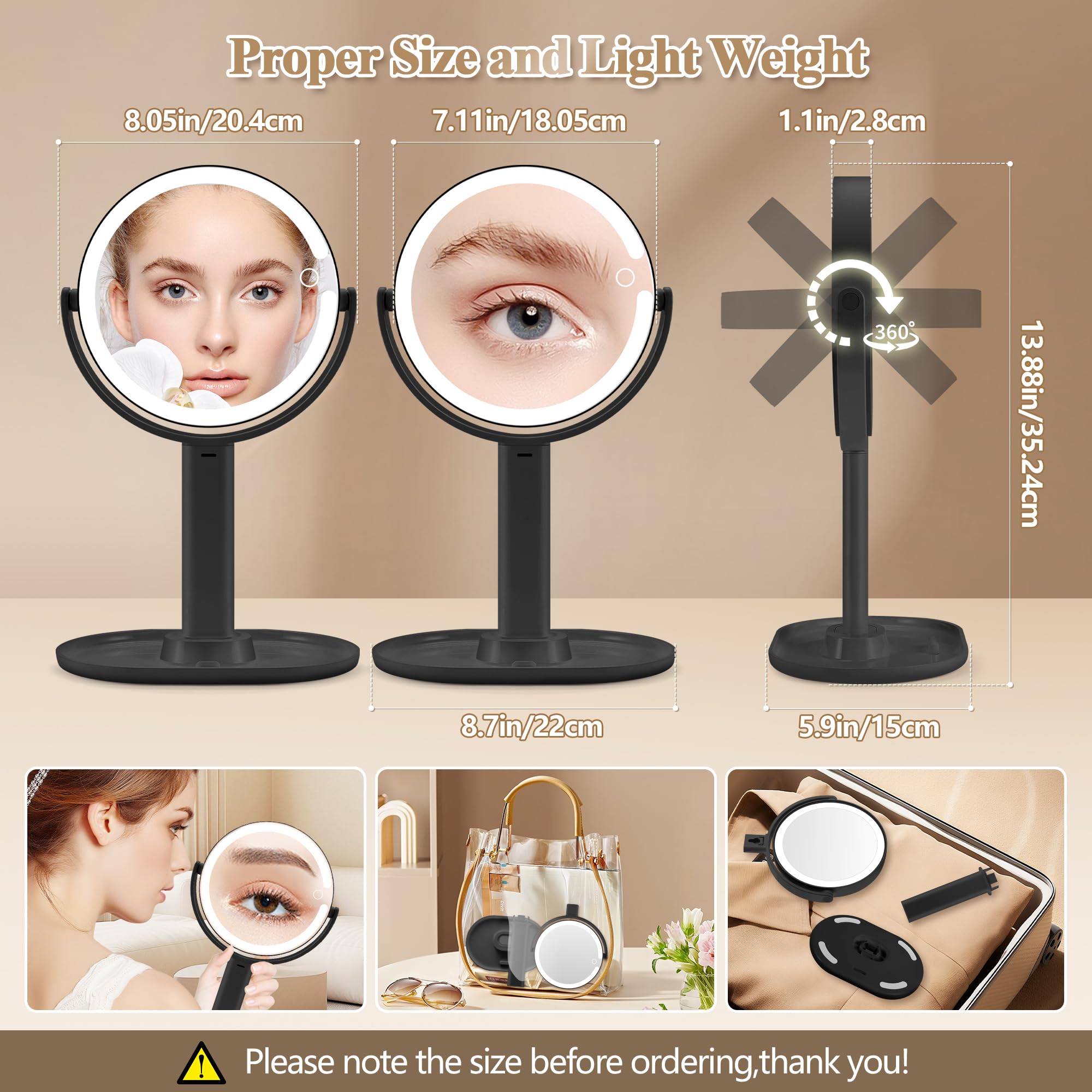 MOMOKUBA travel-ready mirror packed in suitcase illustrating portability benefit on trips