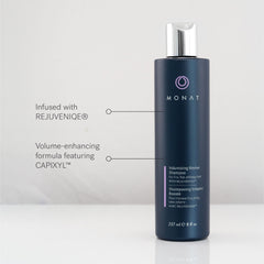 MONAT pump dispenser top view demonstrating easy one-hand application convenience
