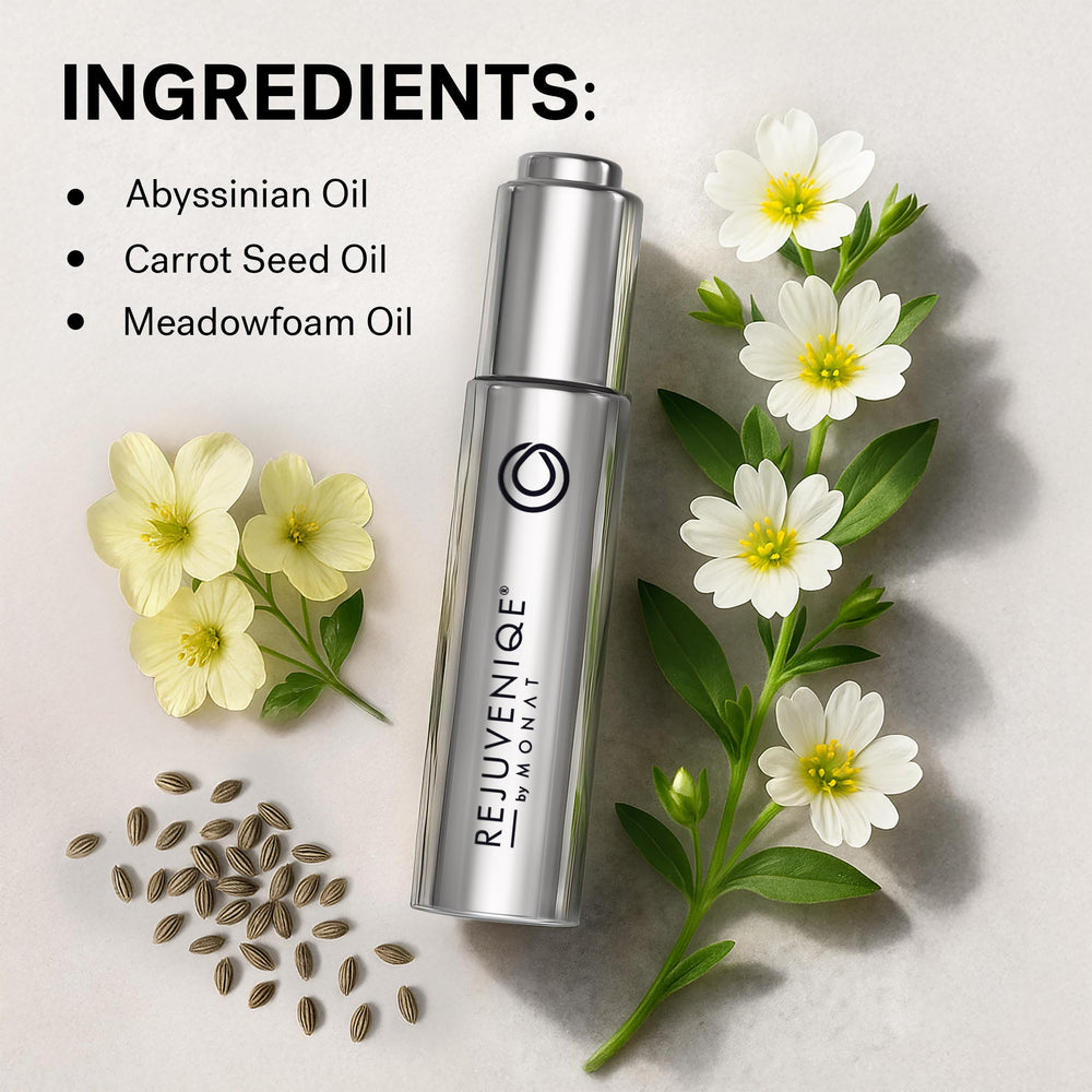 MONAT oil applied to damp hair reducing frizz and adding manageability