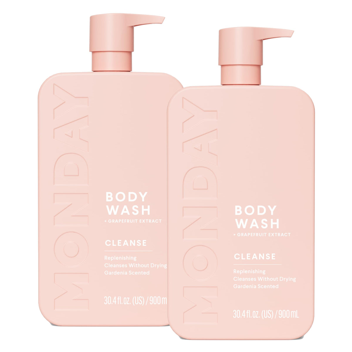 MONDAY HAIRCARE front packaging of CLEANSE dual 900 mL pack showing product and benefits
