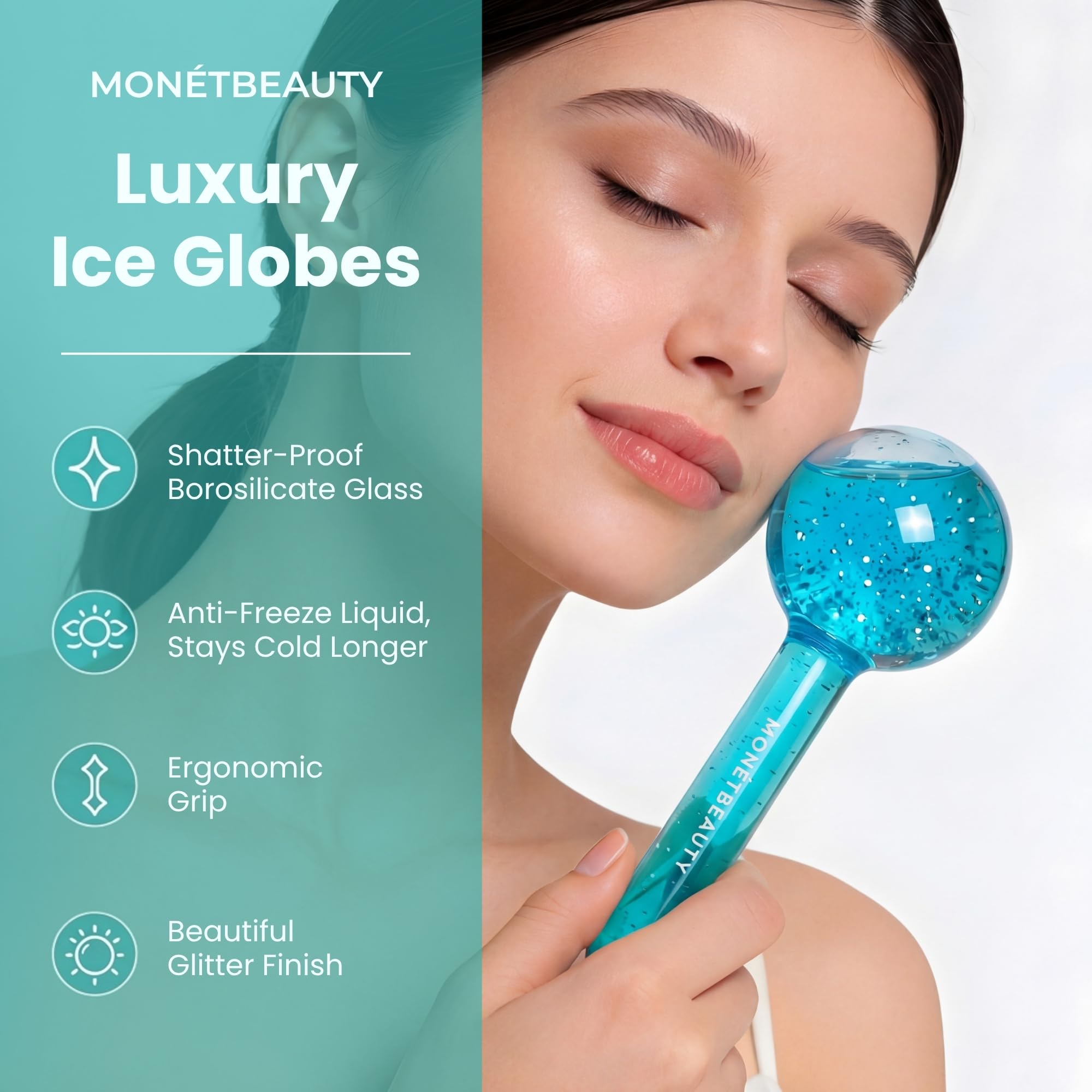 MonétBeauty globe used under-eye to visibly reduce morning puffiness