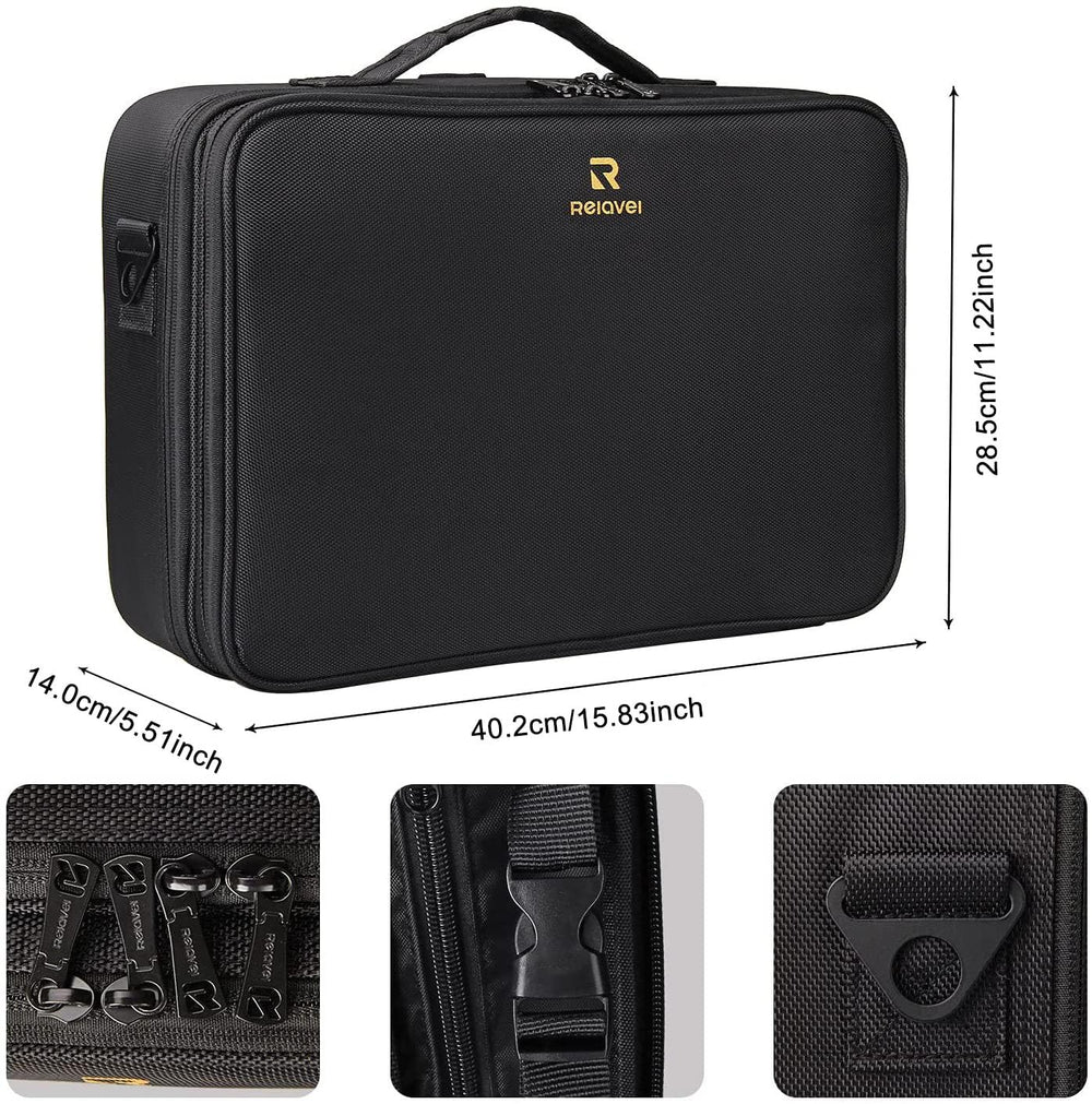 MONSTINA open three-layer interior showing organized storage for cosmetics