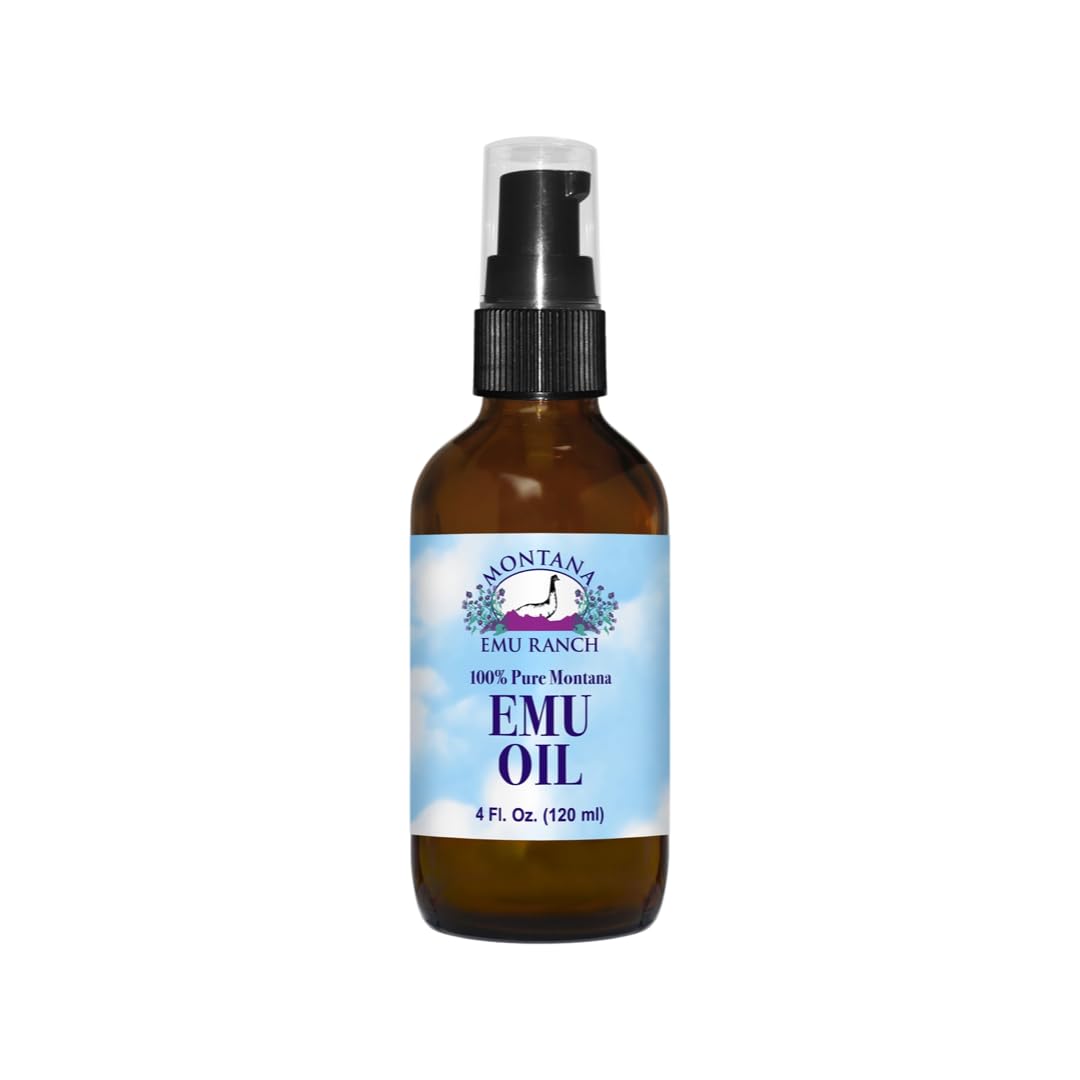 Montana Emu Ranch front bottle showing label and purity benefit