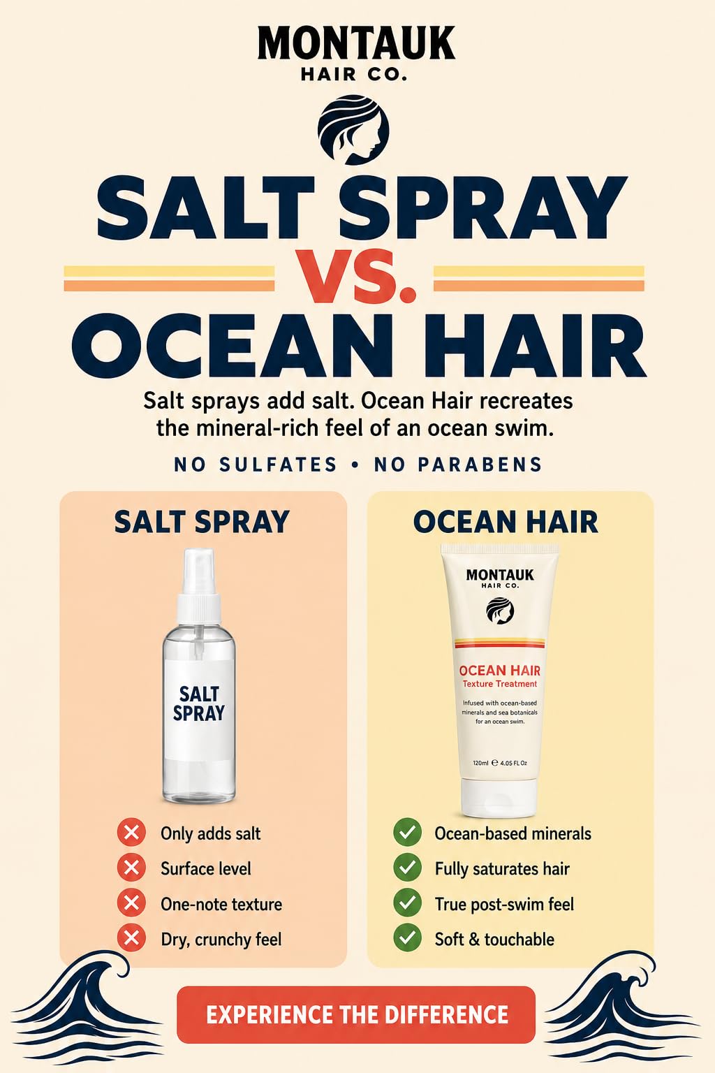 Montauk Hair Co. working into damp hair for absorbable ocean-like texture
