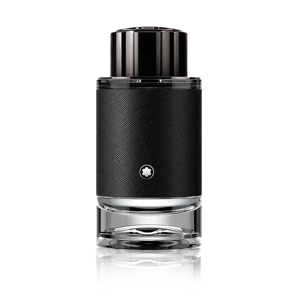 Montblanc Explorer bottle front view showing elegant design and rugged appeal