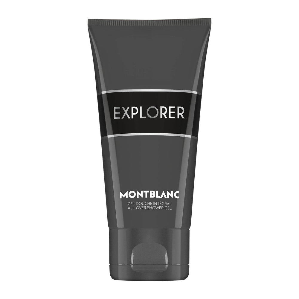 Montblanc Explorer bottle front view showing sleek design and travel-ready size