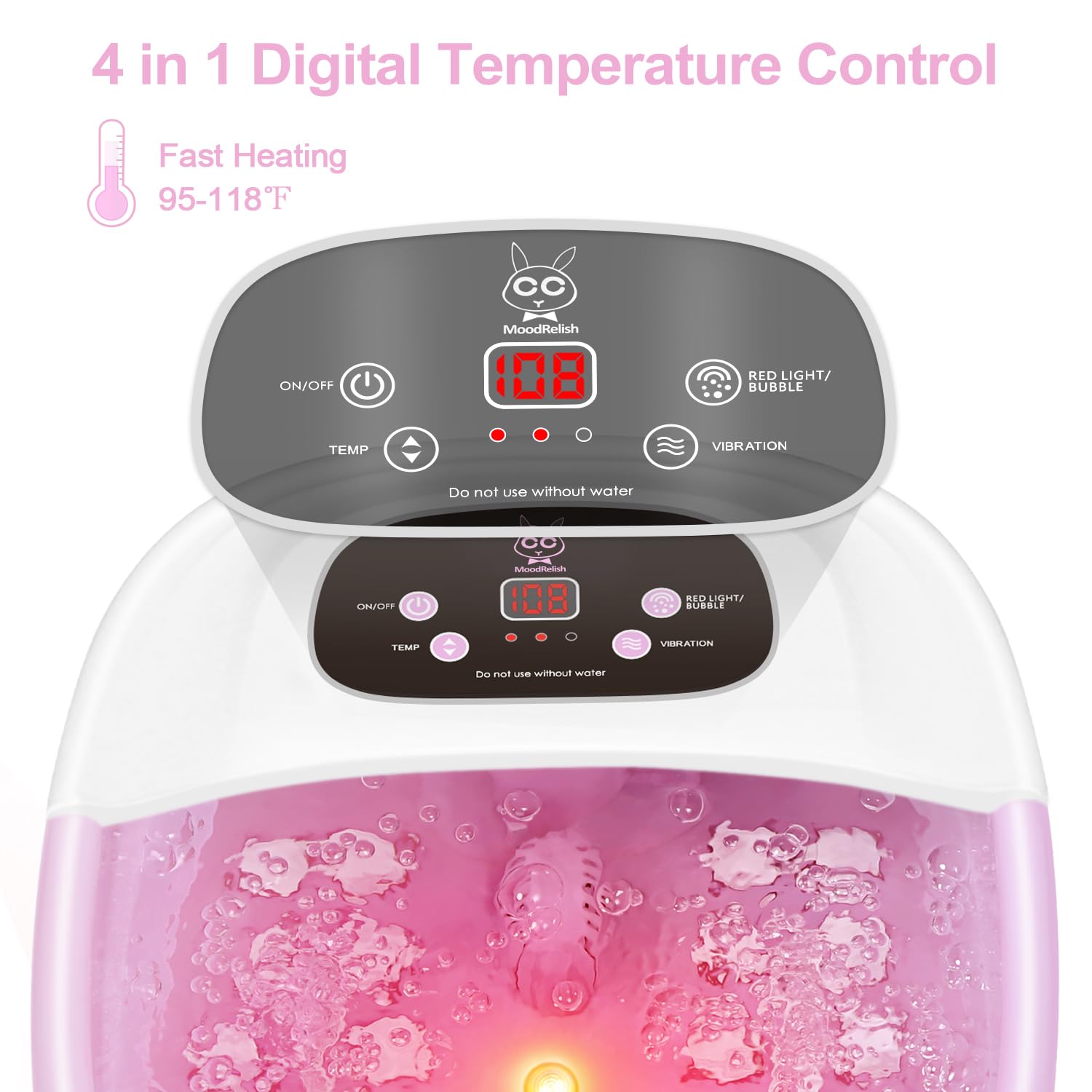 MoodRelish control panel close-up with simple controls for safe temperature setting benefit