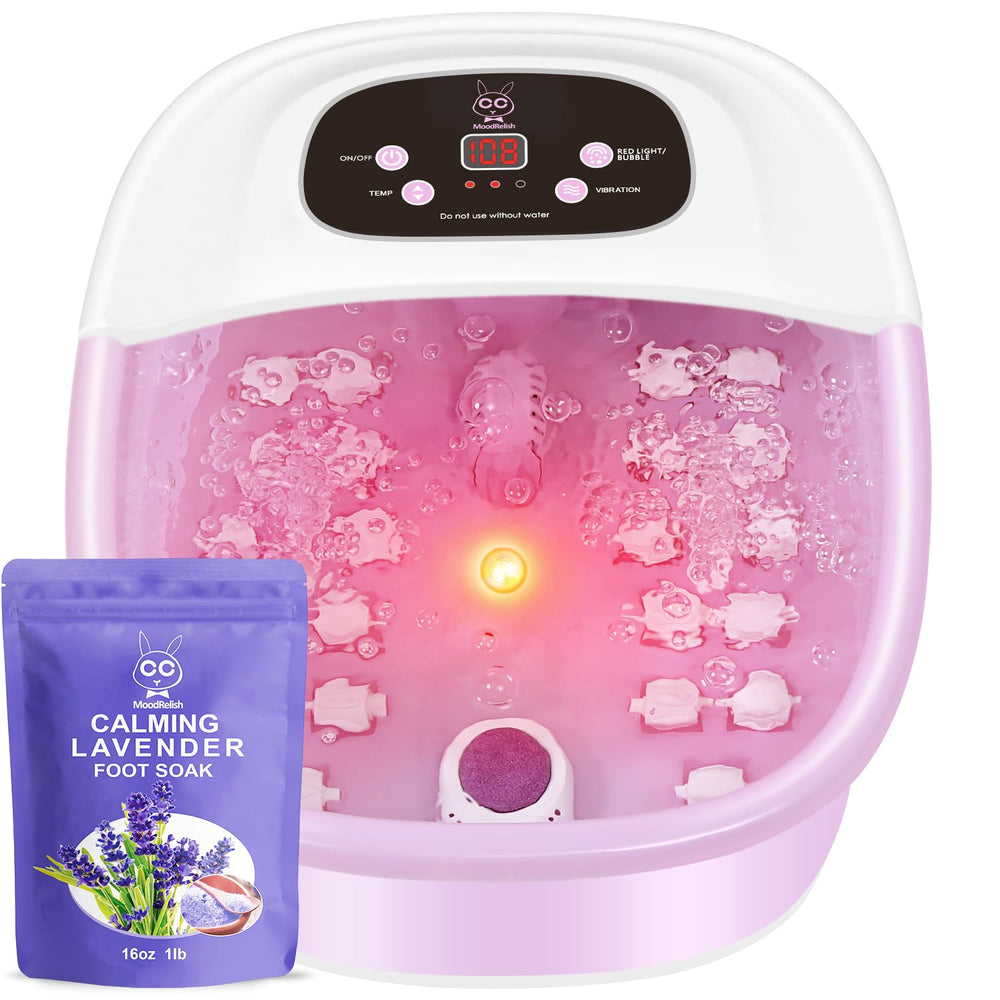 MoodRelish front view of pink foot spa showing full features and compact design benefit