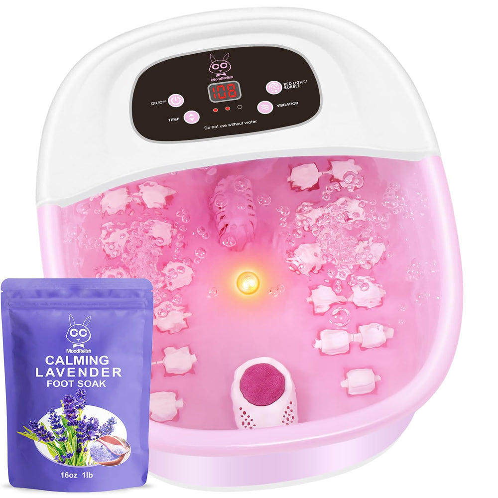 MoodRelish size comparison showing feet in tub to illustrate fit and compact storage benefit