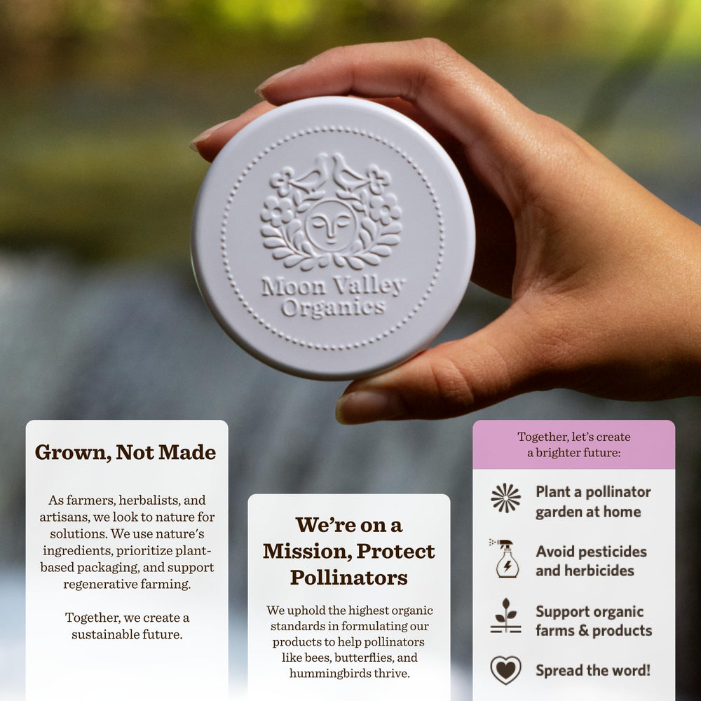 Moon Valley Organics bar melting on skin to moisturize and soothe