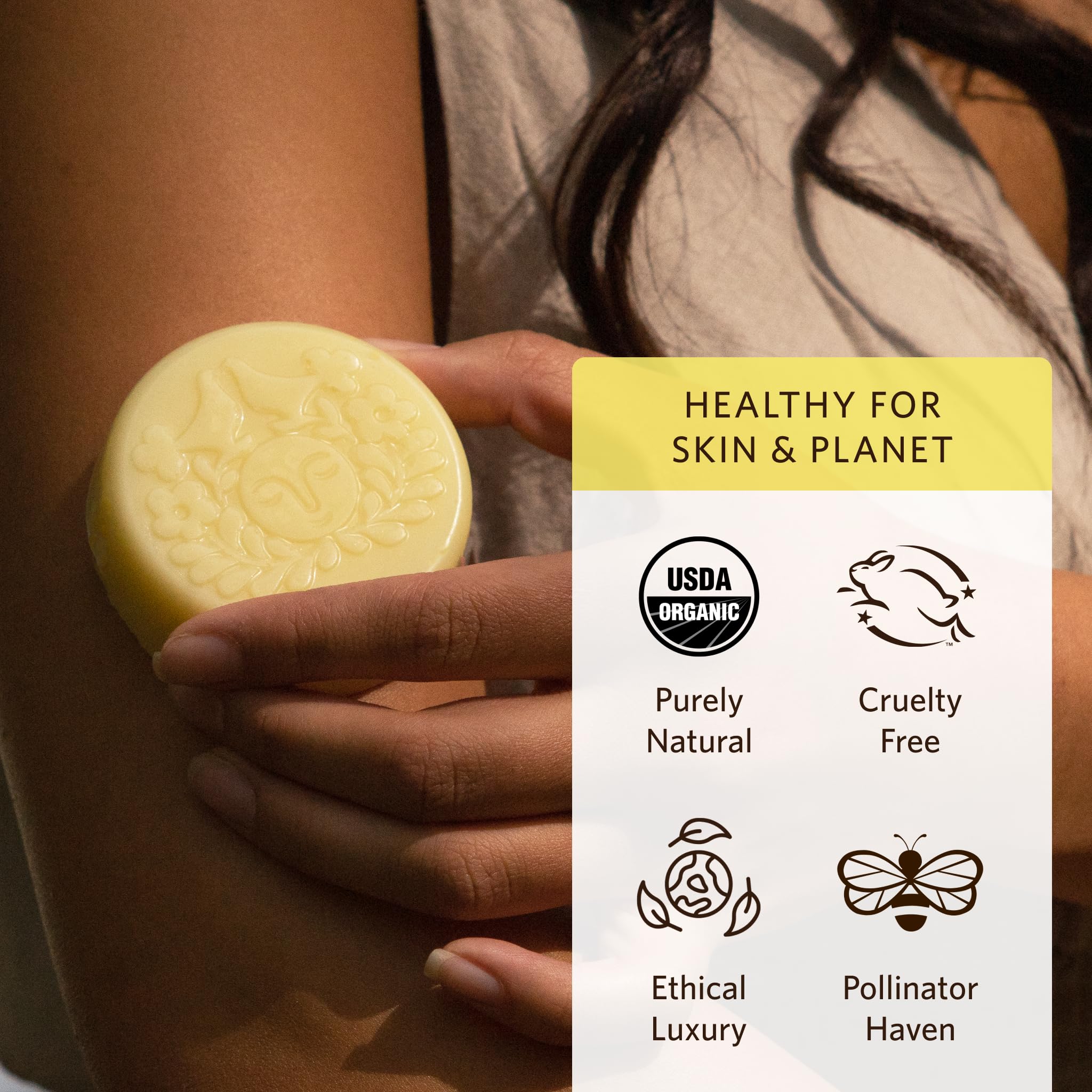 Moon Valley Organics bar melting on skin to release oils, fast softening effect