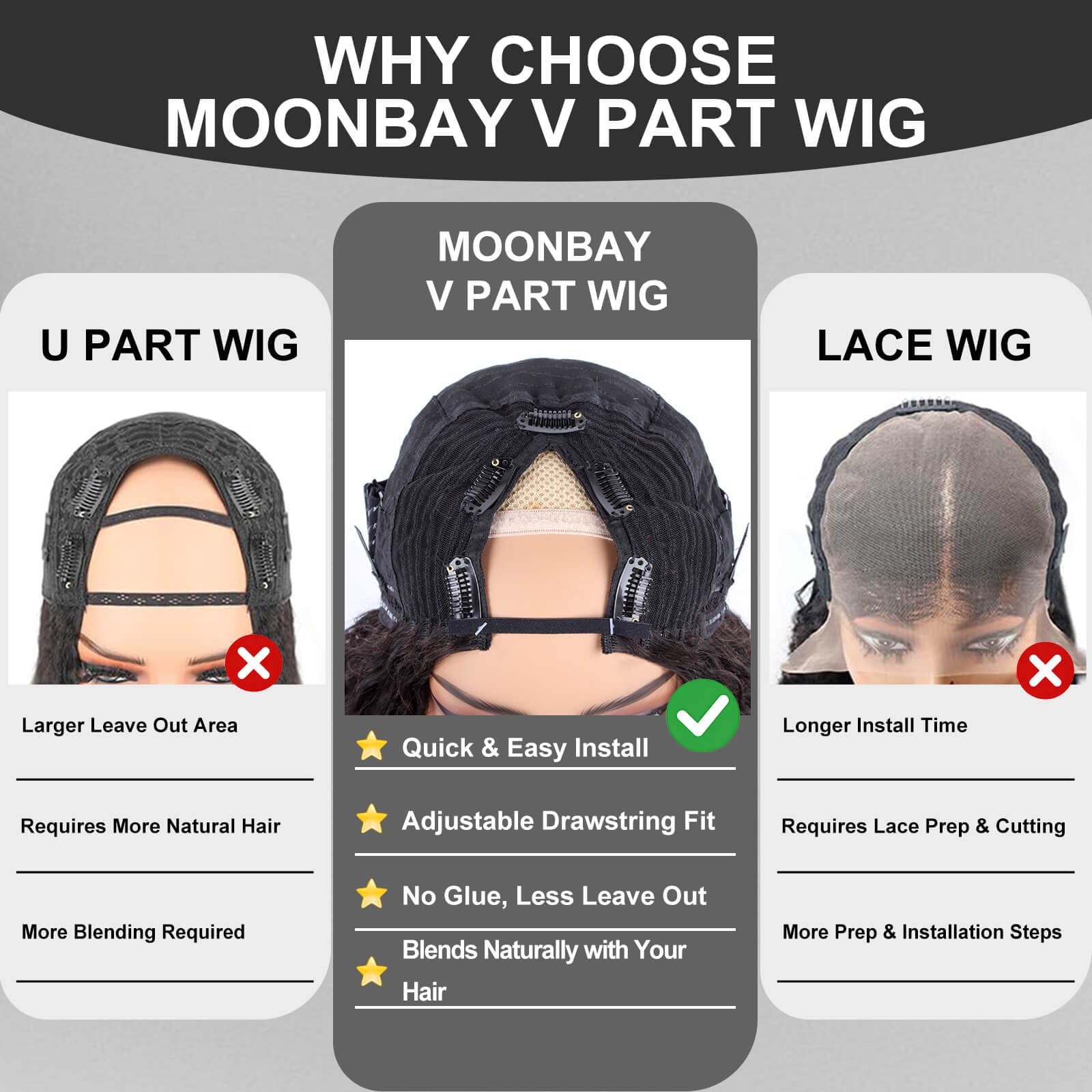 MOONBAY model wearing wig in ponytail demonstrating styling versatility and hold benefit