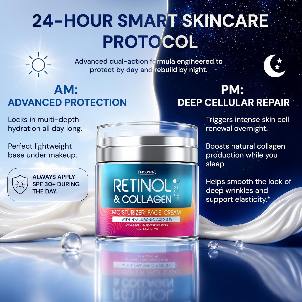 MOONRIN COSMETICS cream applied on hand demonstrating quick soak-in hydration