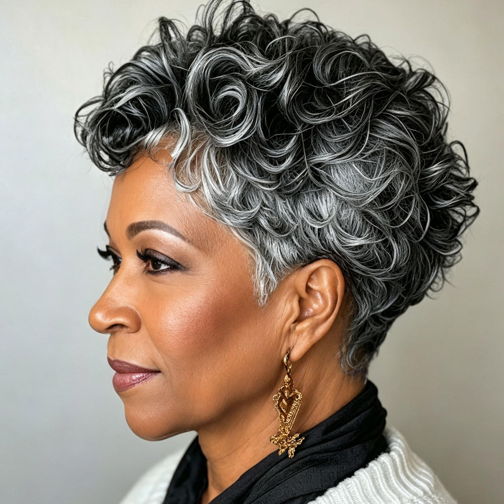 MOONSHOW front view short grey pixie highlighting instant style benefit