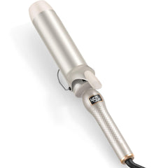 Mooqlizz front view of gold 2-inch barrel curling iron showing sleek design and benefit