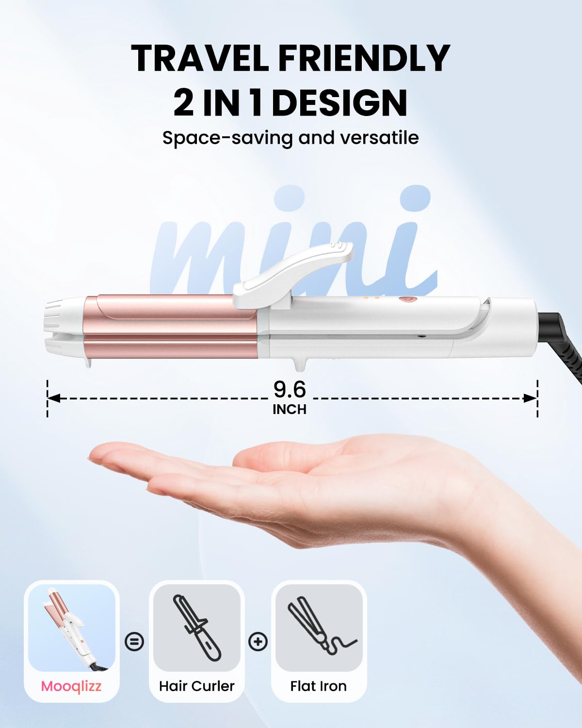 Mooqlizz in-hand size comparison demonstrating portable travel-friendly design