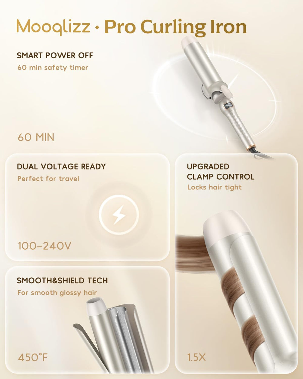 Mooqlizz boxed travel-ready curling iron showing dual-voltage convenience benefit