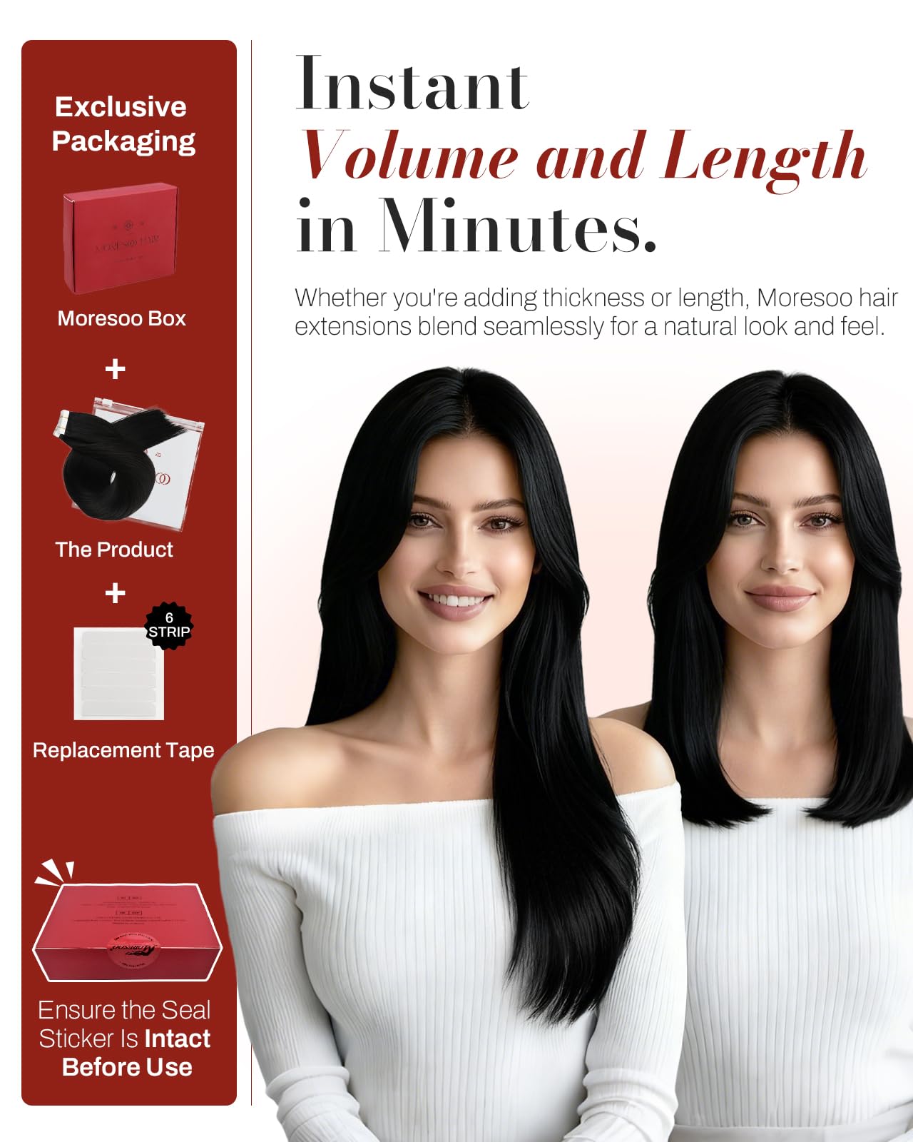 Moresoo 18-inch extensions beside hand to show length and scale benefit