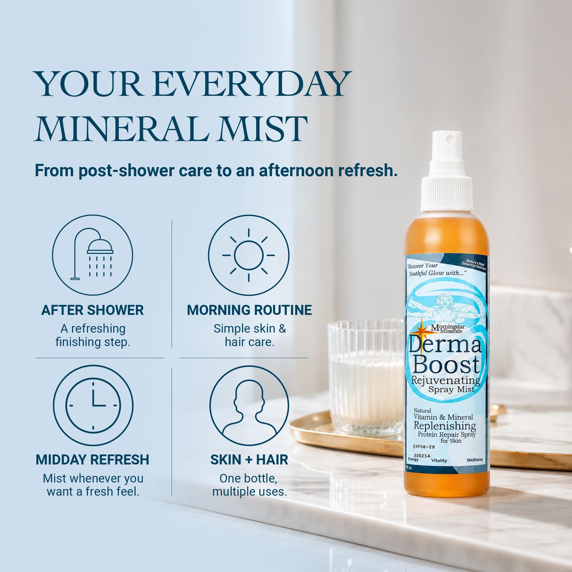 Morningstar Minerals on bathroom vanity showing daily routine convenience benefit