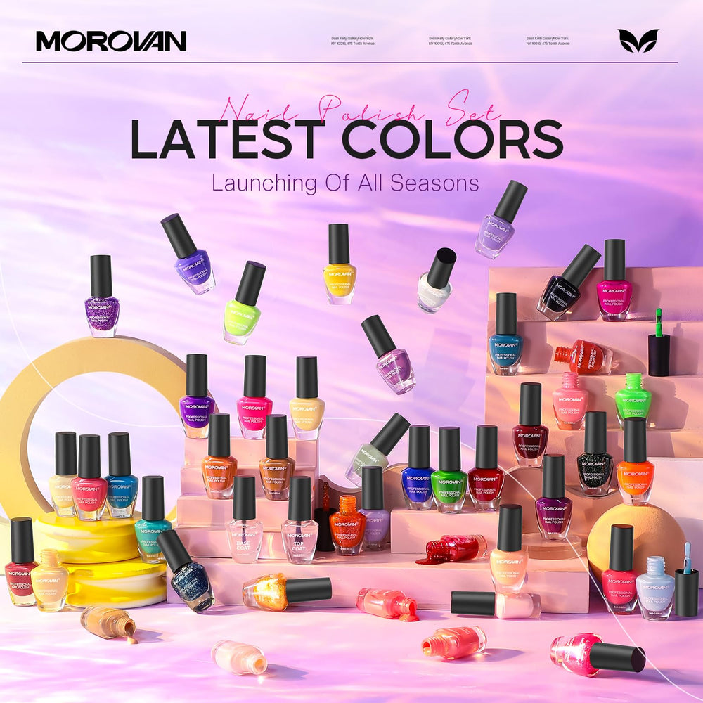 Morovan bottle close-up highlighting polish color and glossy finish for accurate shade