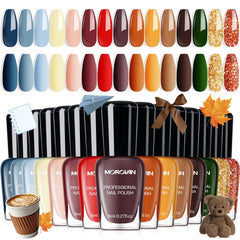 Morovan front packaging showing 15 autumn shades and easy storage benefit