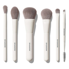 MORPHE front view of six-piece brush set and silicone bag, travel-ready organization