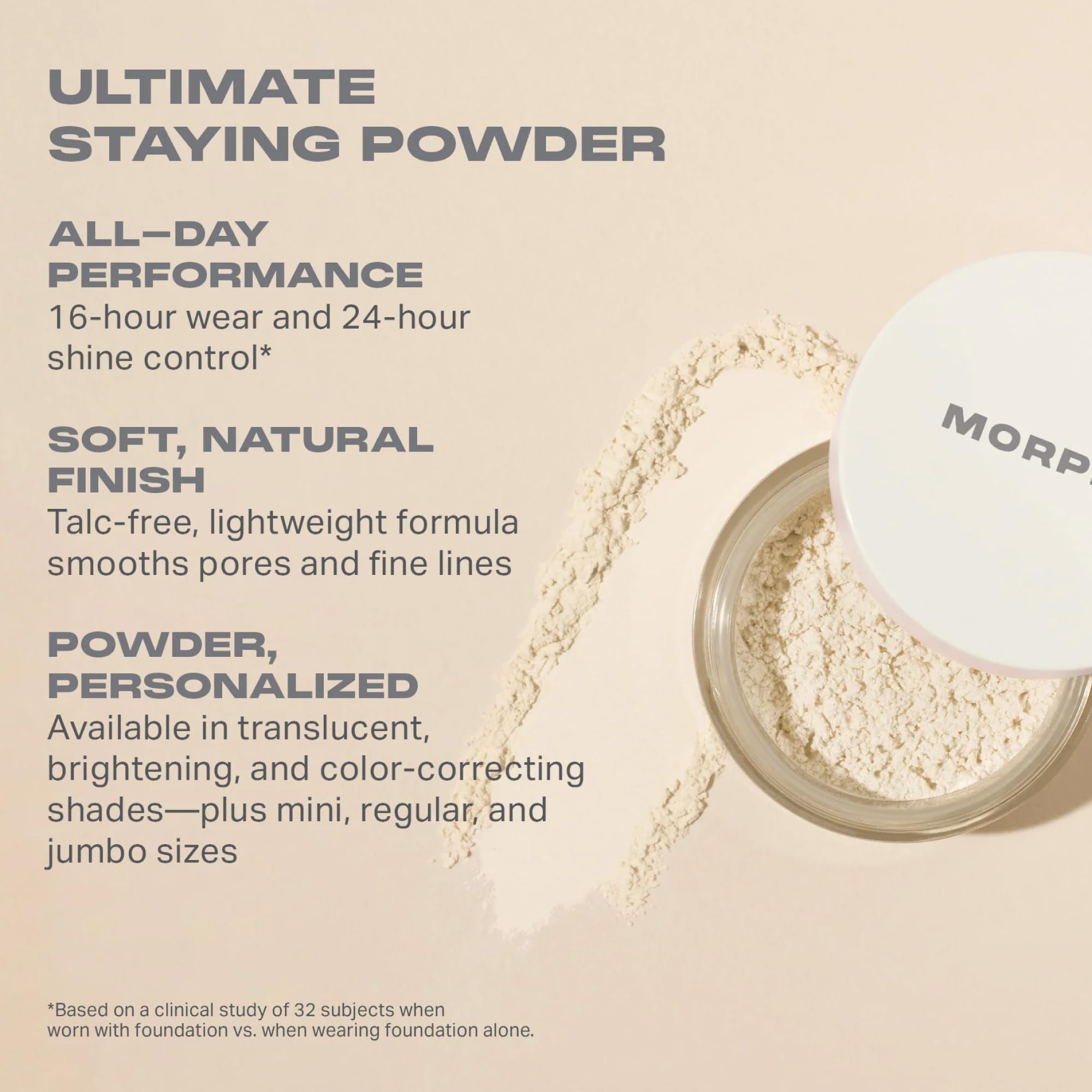 MORPHE powder in use under-eye baking demonstrating brightening and crease control