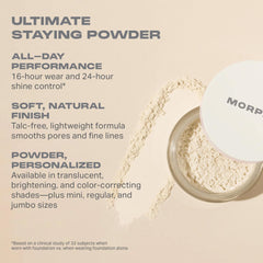 MORPHE powder in use under-eye baking demonstrating brightening and crease control