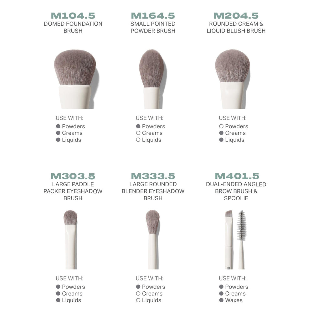 MORPHE six brushes spread out, showing full kit versatility for face and eyes