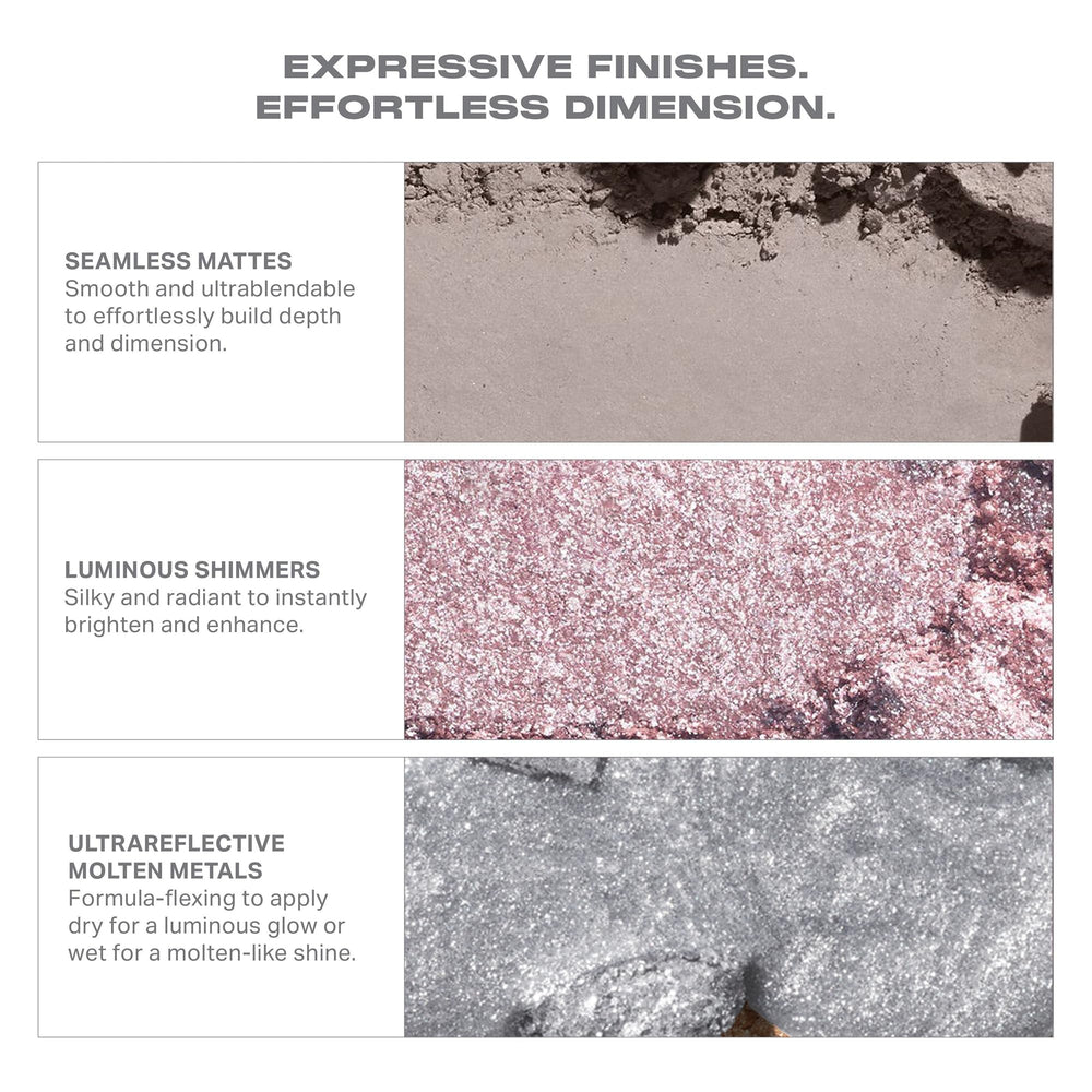 MORPHE model eye look from neutral base to chrome lid showcasing versatile finishes