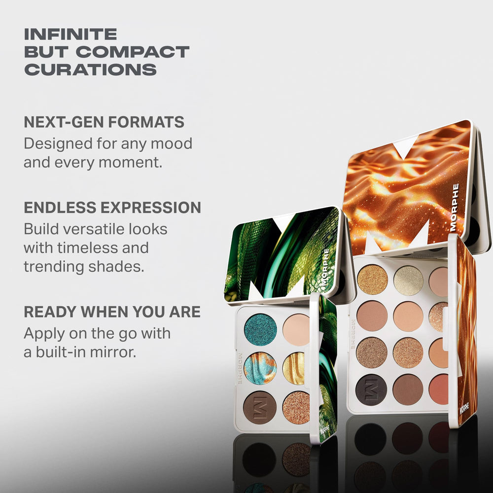 Morphe palette layout with mirror and pans for easy on-the-go application