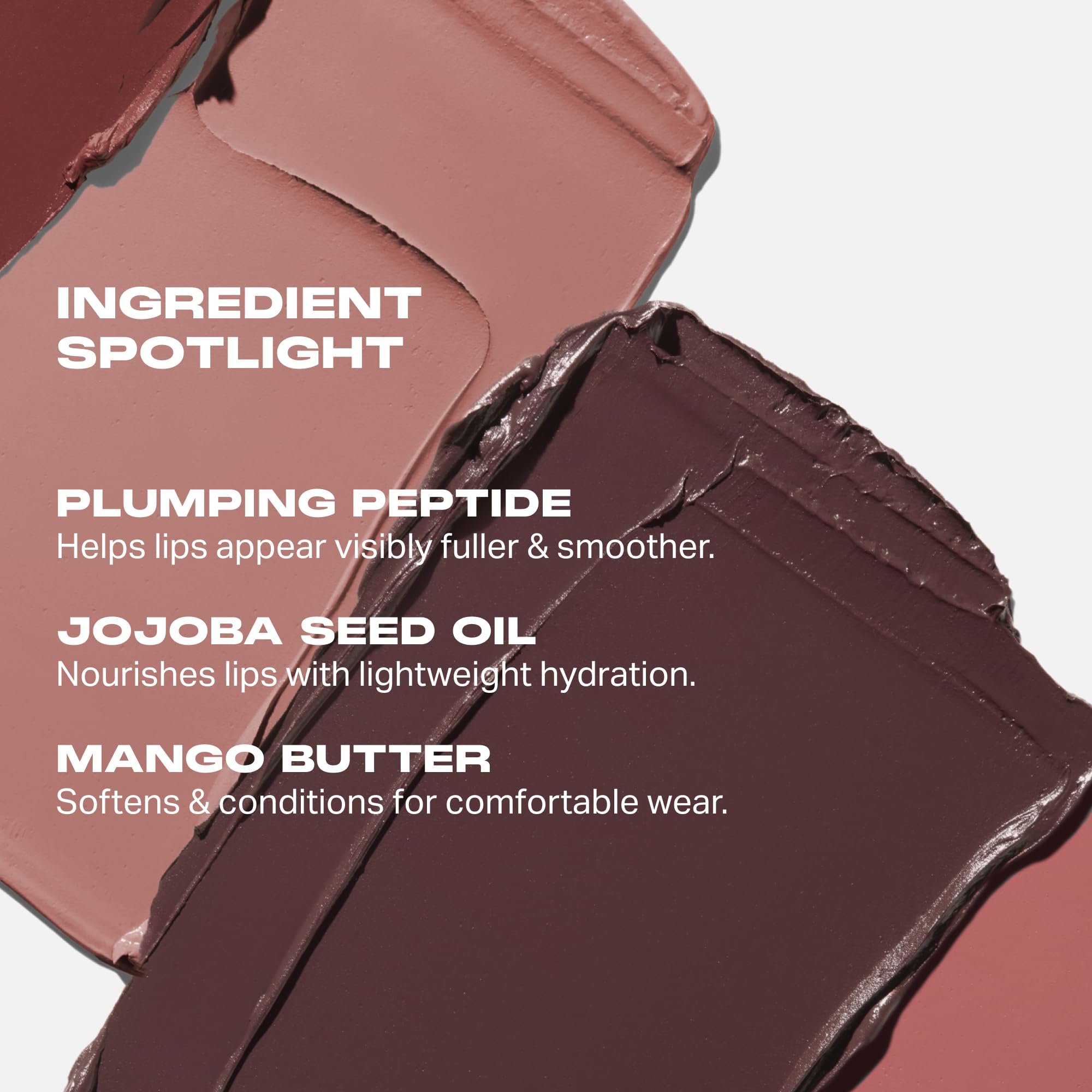 MORPHE ingredients focus displaying jojoba oil and mango butter visuals with benefits