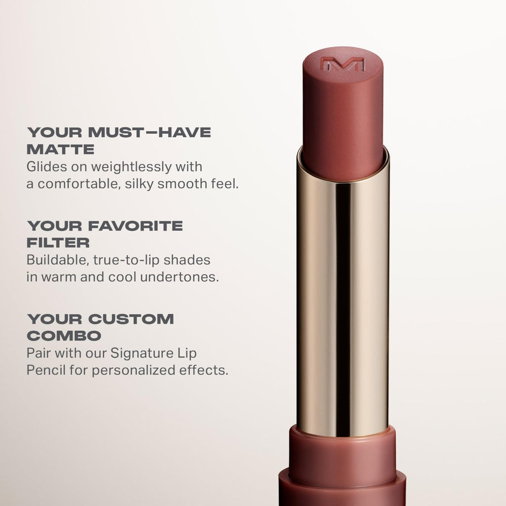 MORPHE lipstick texture close-up showing creamy matte finish and hydration benefit