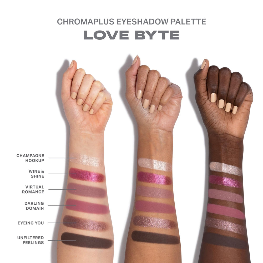 MORPHE Love Byte textured swatches on skin showcasing smooth blendable finishes