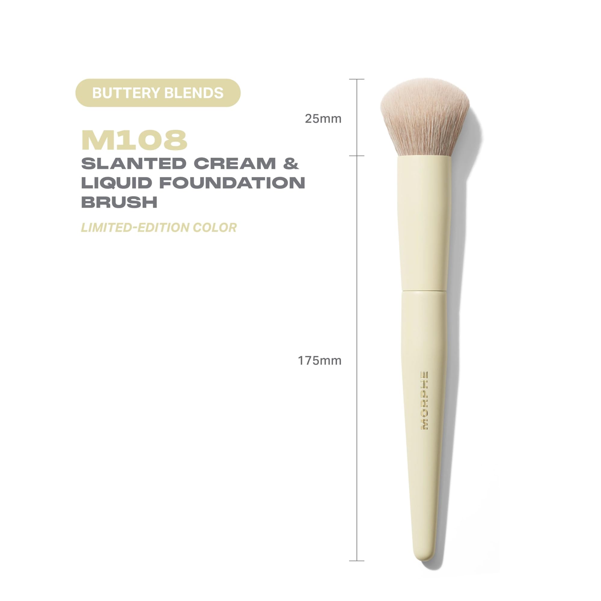 MORPHE brush next to ruler showing compact scale and portability