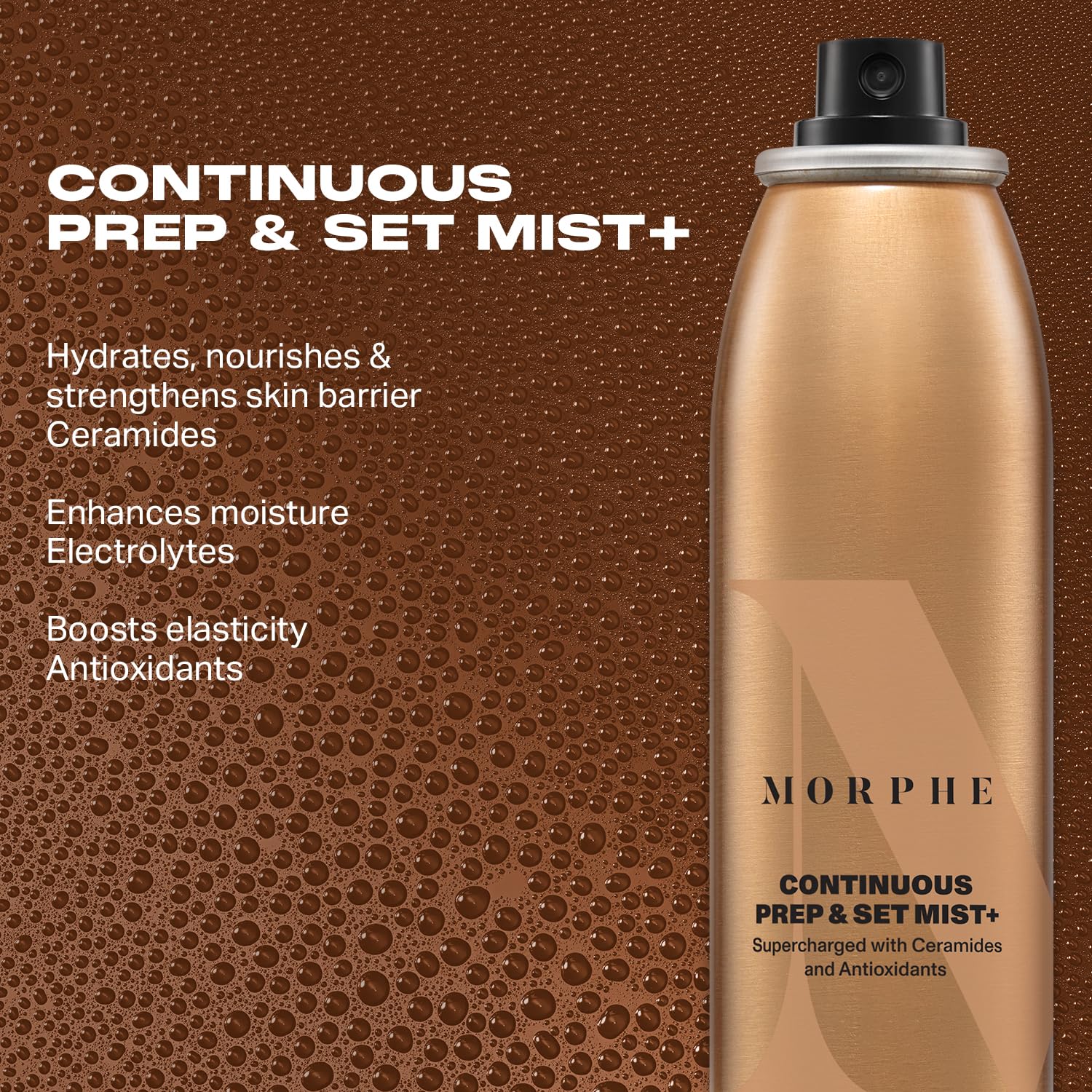 MORPHE mist on skin texture showing micro-fine droplets for hydrated finish