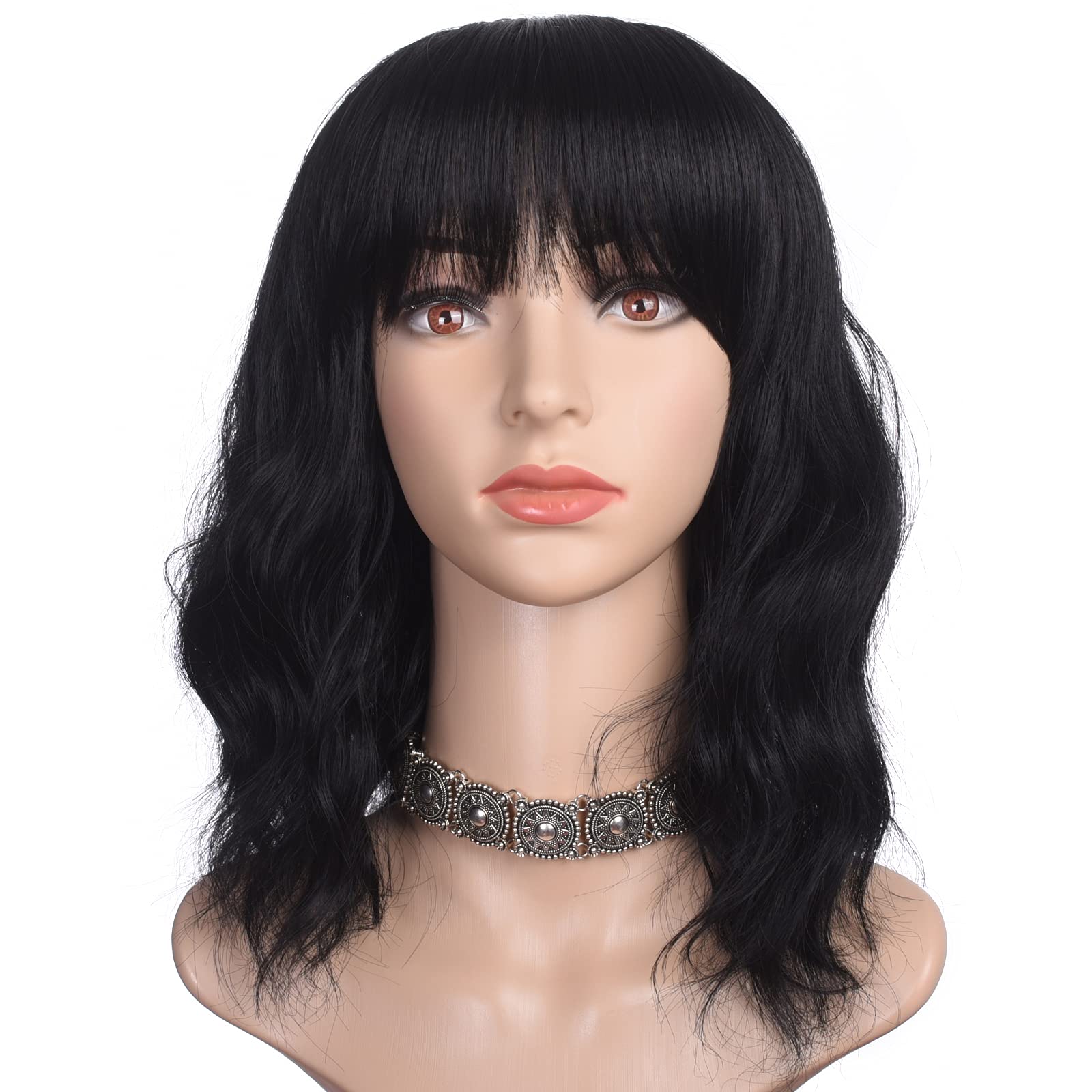 morvally side profile showing bangs and 16-inch length for face-framing benefit