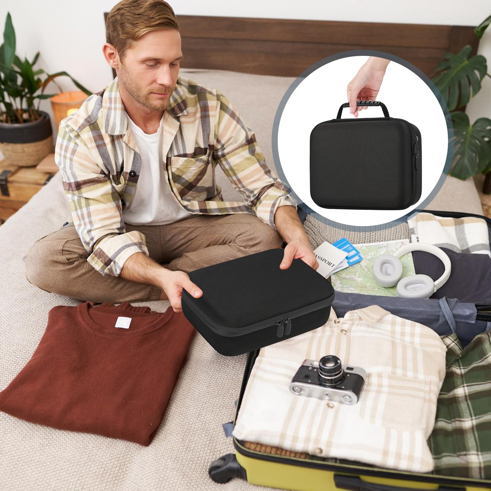 MOSLA size comparison beside phone showing compact travel-ready fit