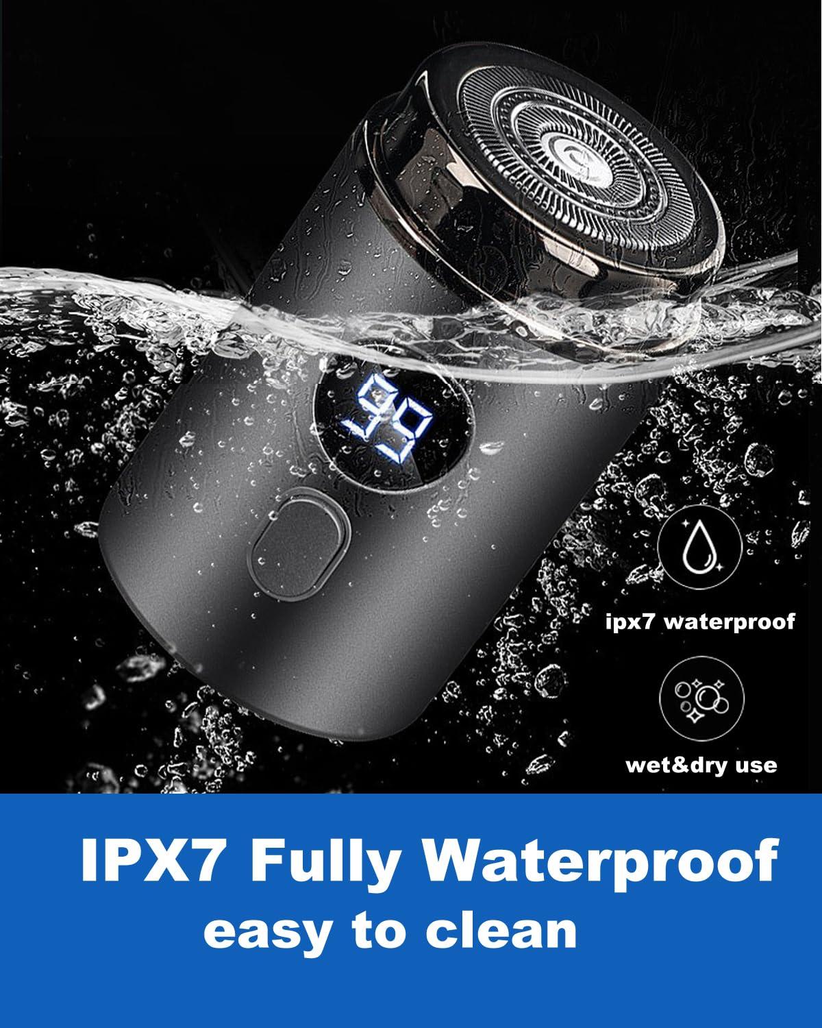 MOVELOVE waterproof shaver being rinsed under tap for fast cleaning