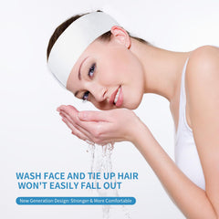MoyRetty headband in use during facial showing secure hair protection