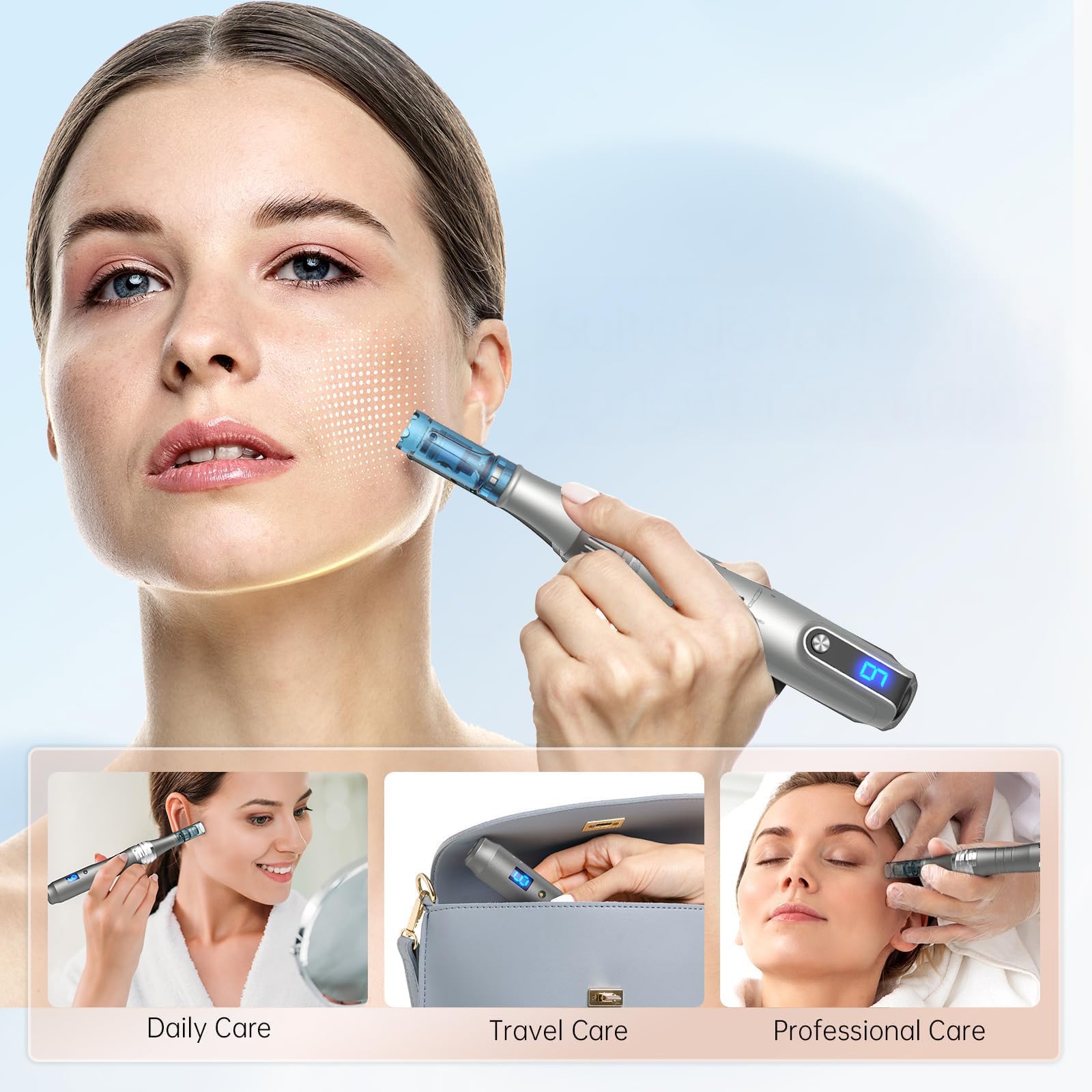 MPK on bathroom vanity with skincare items, daily routine convenience benefit