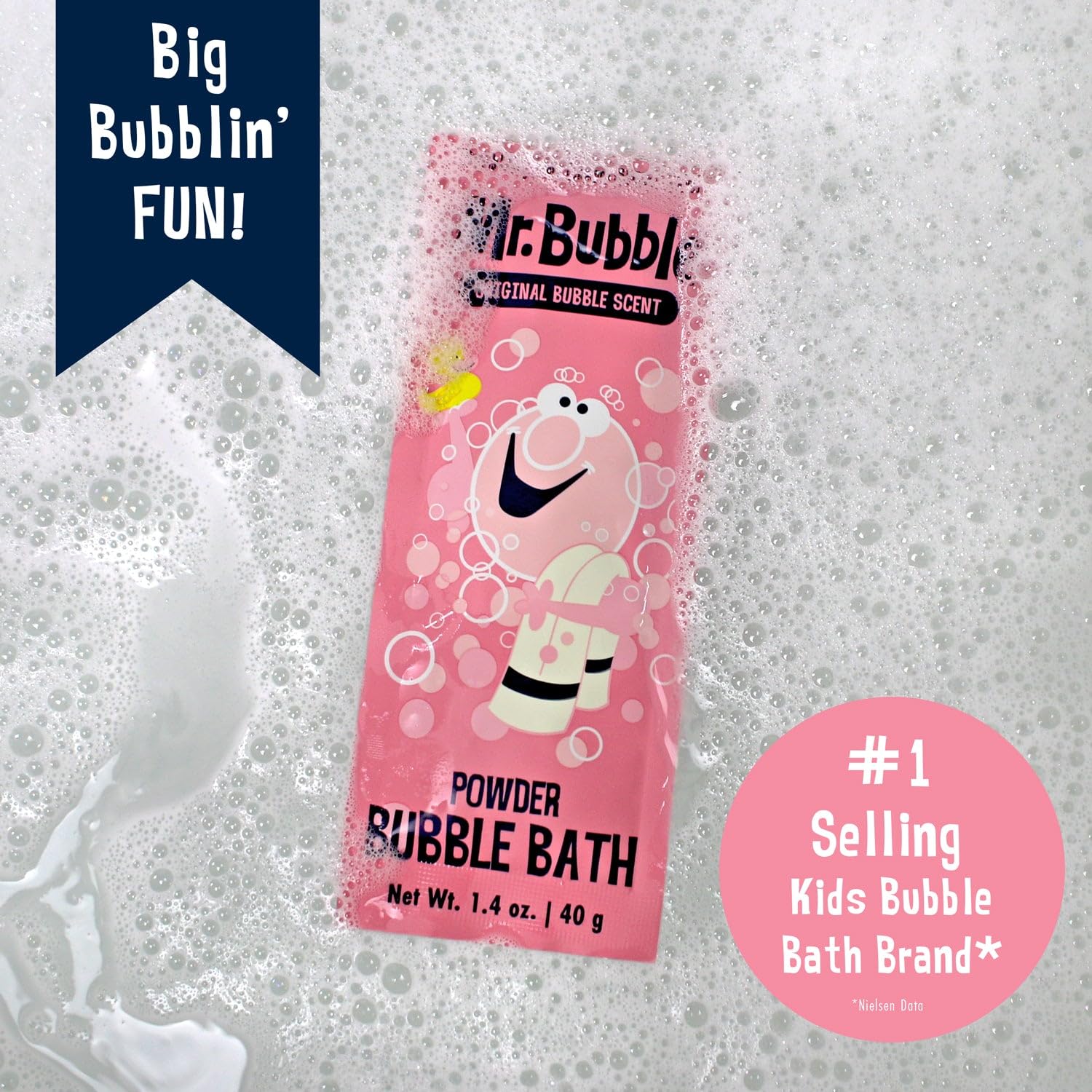 Mr. Bubble bubble-filled tub lifestyle showing frothy bubbles for playful baths