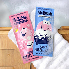 Mr. Bubble open powder texture demonstrating fine granules for quick dissolving benefit