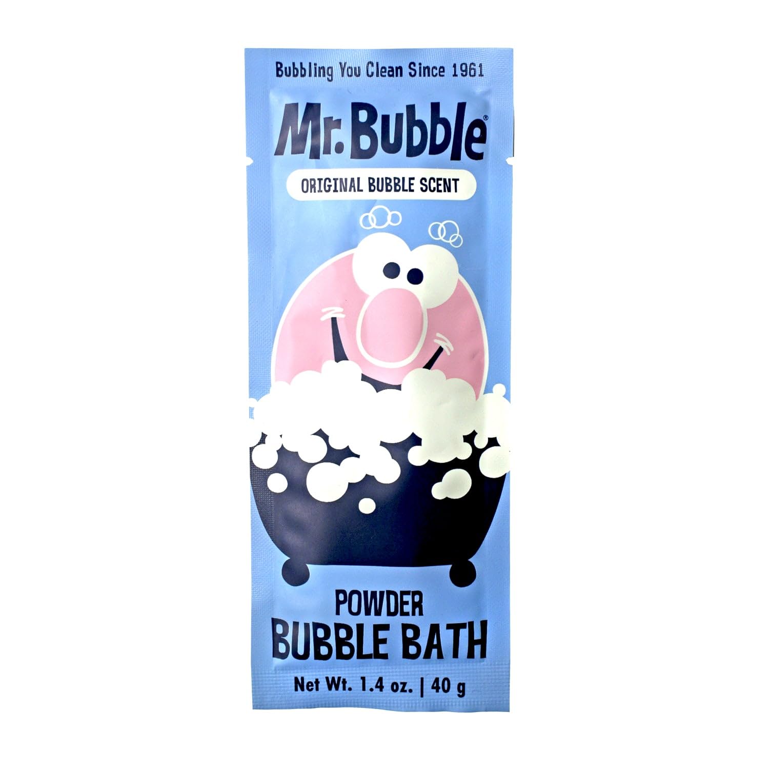 Mr. Bubble packet back label details showing usage and ingredient clarity benefit