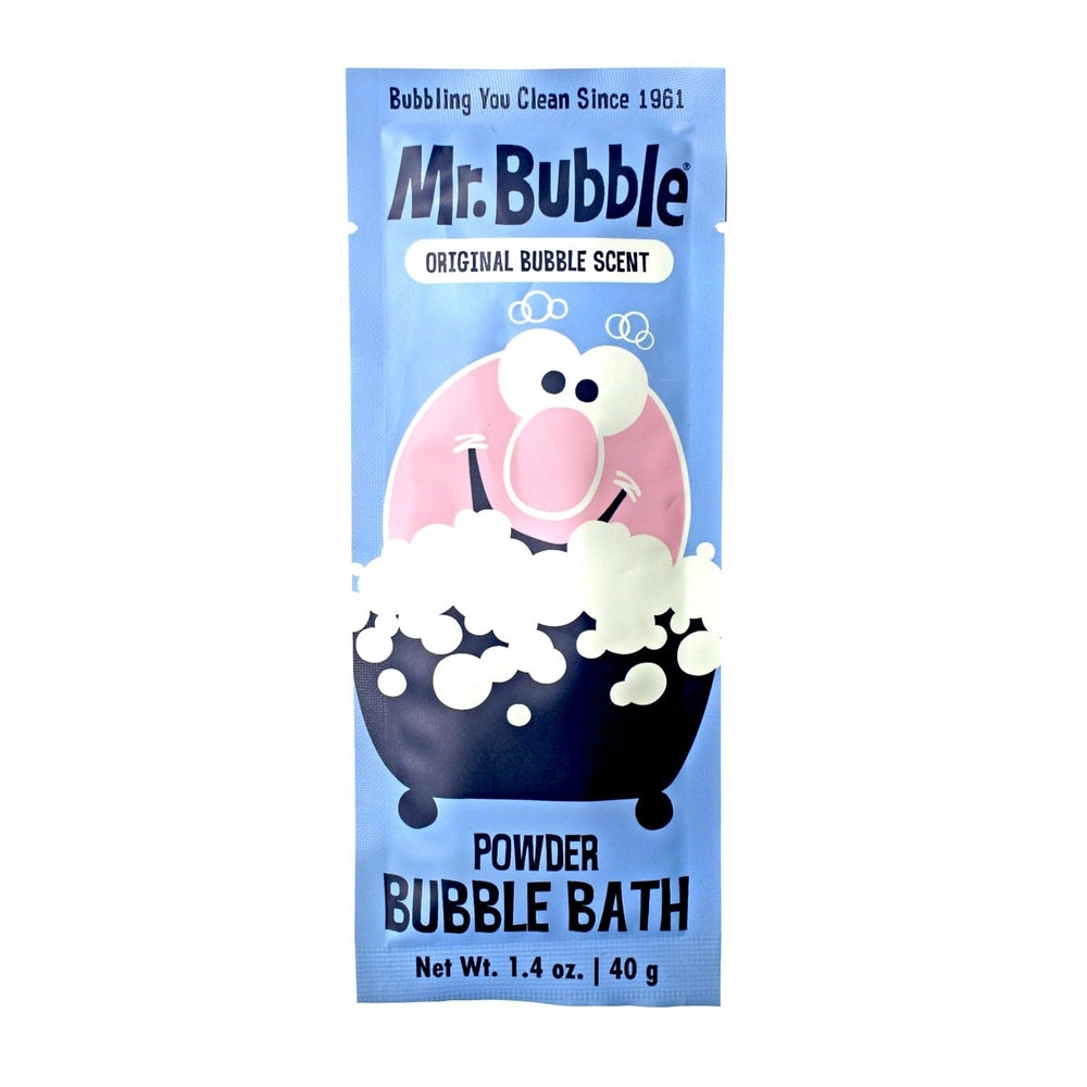 Mr. Bubble packet back label details showing usage and ingredient clarity benefit