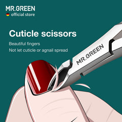 MR.GREEN close-up of slanted blade edge highlighting sharpness and long-lasting precision